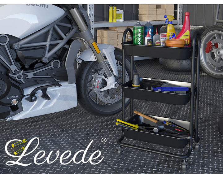 3 Tiers Kitchen Storage Trolley - Steel Frame with Rolling Wheels.