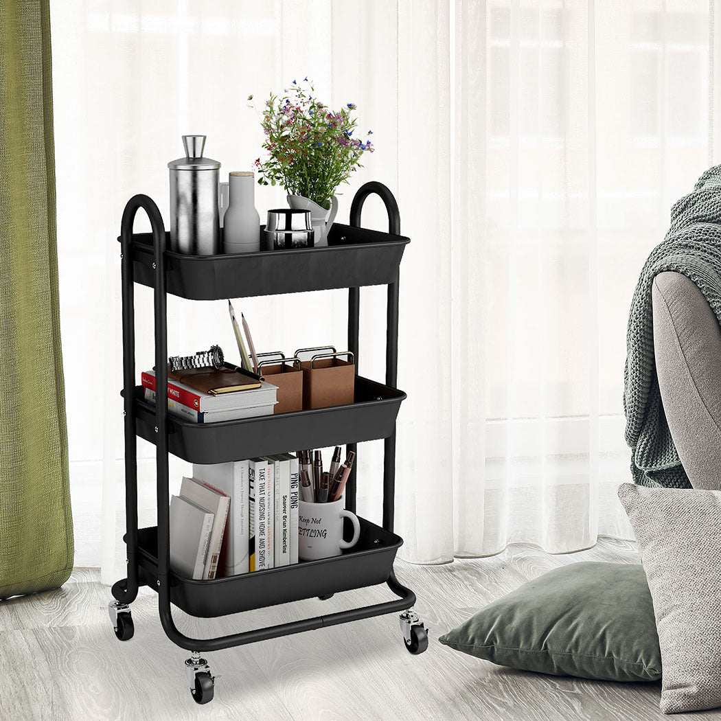 Levede 3 Tiers Kitchen Storage Trolley Black.