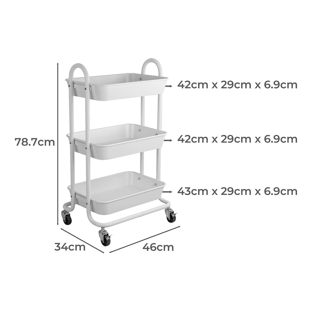 Levede 3 Tiers Kitchen Storage Trolley White.