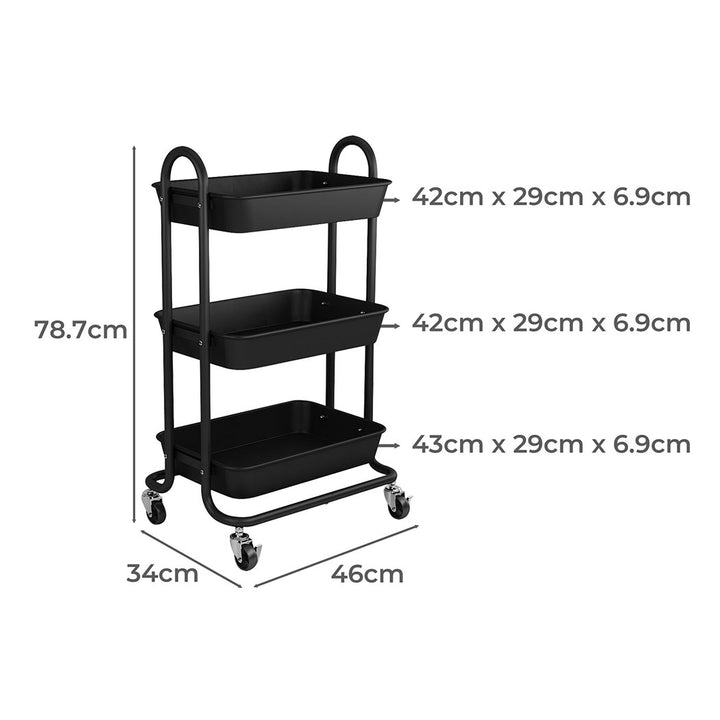 Levede 3 Tiers Kitchen Storage Trolley Black.