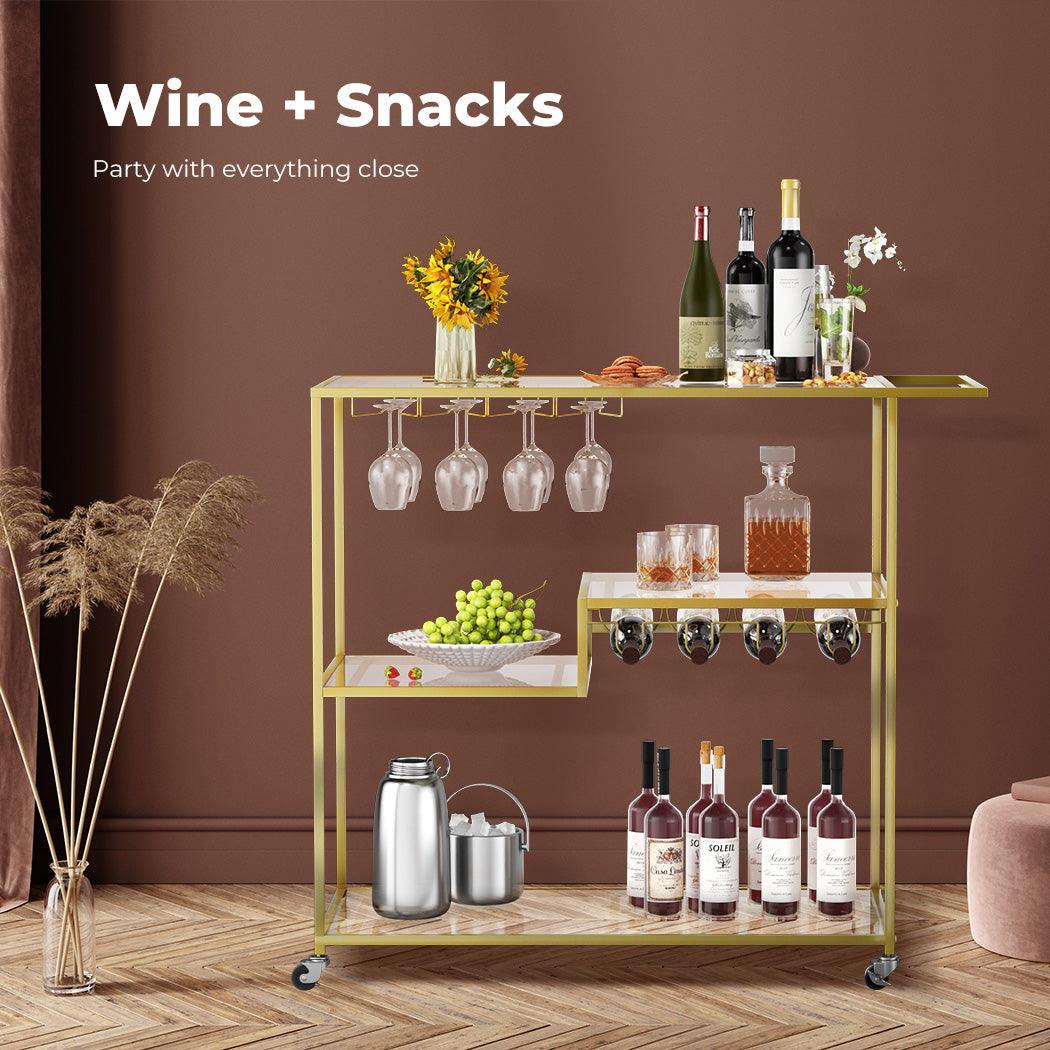 Bar Cart Gold Drinks Serving Trolley 4 Tier.