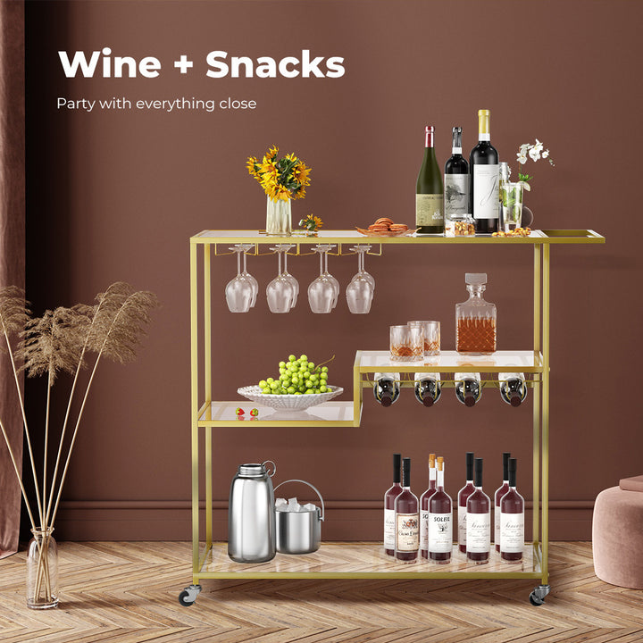 Bar Cart Gold Drinks Serving Trolley 4 Tier.