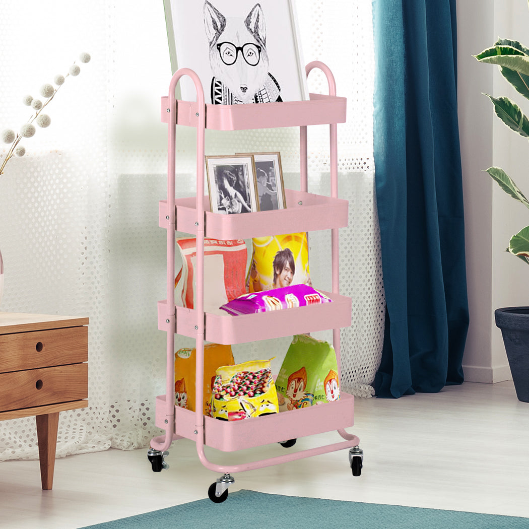Levede 4 Tiers Kitchen Trolley Cart Pink.