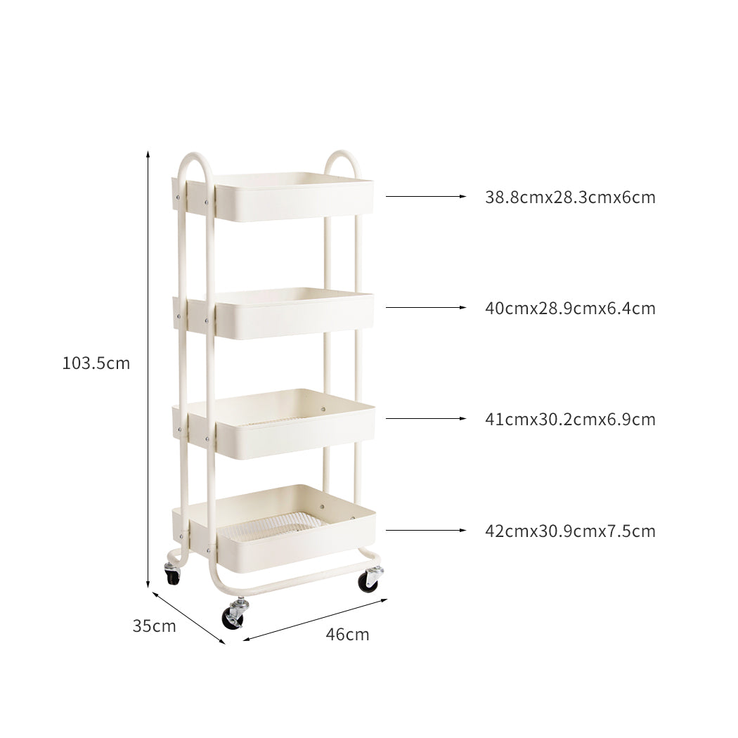 Levede 4 Tiers Kitchen Trolley Cart White.