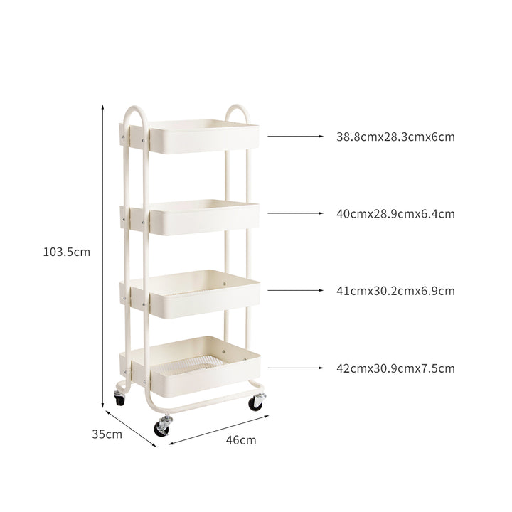 Levede 4 Tiers Kitchen Trolley Cart White.