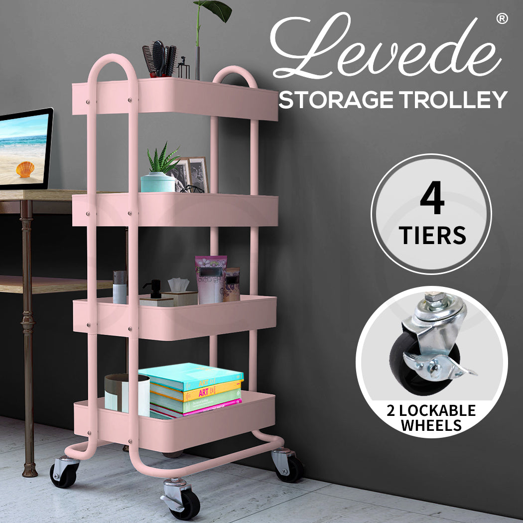 4 Tiers Kitchen Trolley Cart – Steel Frame with Rolling Wheels.