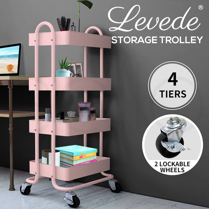 4 Tiers Kitchen Trolley Cart – Steel Frame with Rolling Wheels.
