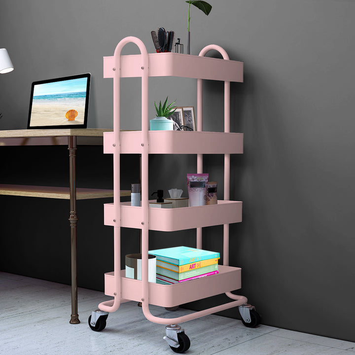 Levede 4 Tiers Kitchen Trolley Cart Pink.