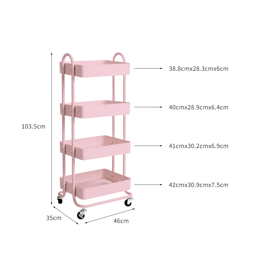 Levede 4 Tiers Kitchen Trolley Cart Pink.