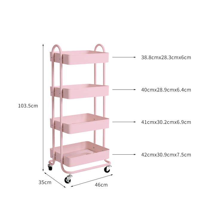 Levede 4 Tiers Kitchen Trolley Cart Pink.