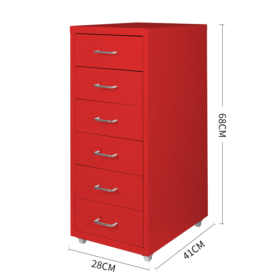 Levede 6 Drawer Office Cabinet Drawers Red.