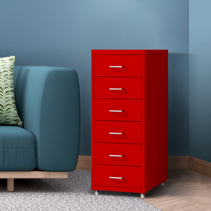 Levede 6 Drawer Office Cabinet Drawers Red.