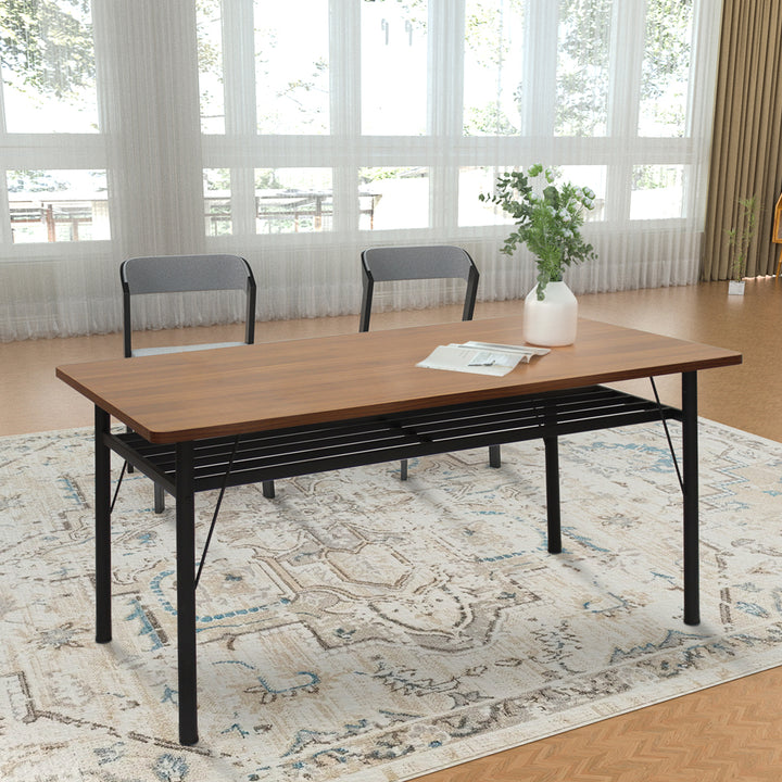 1x Dining Table +1x Bench Set Steel Home Kitchen Farmhouse Brown.