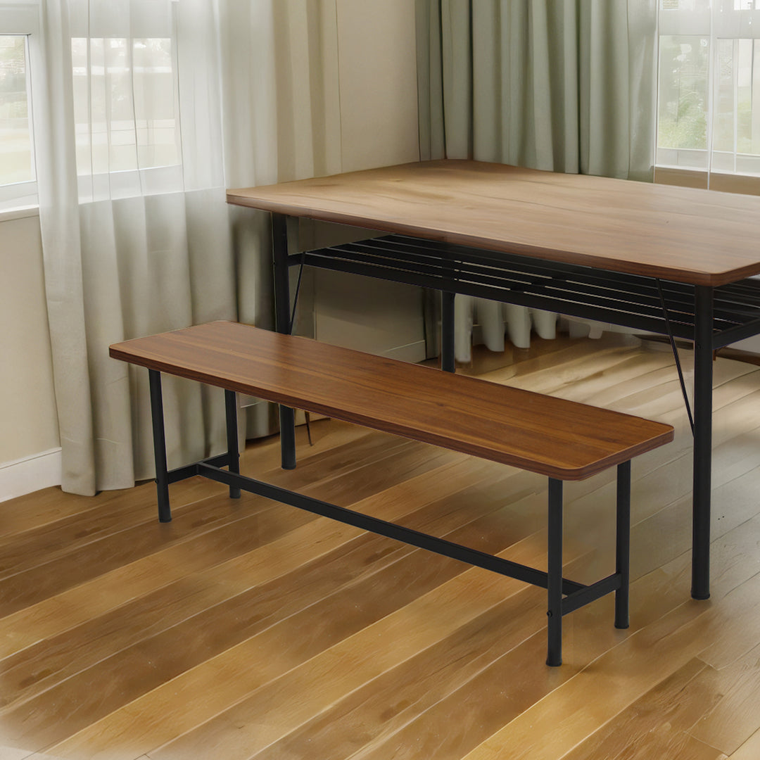 1x Dining Table +1x Bench Set Steel Home Kitchen Farmhouse Brown.