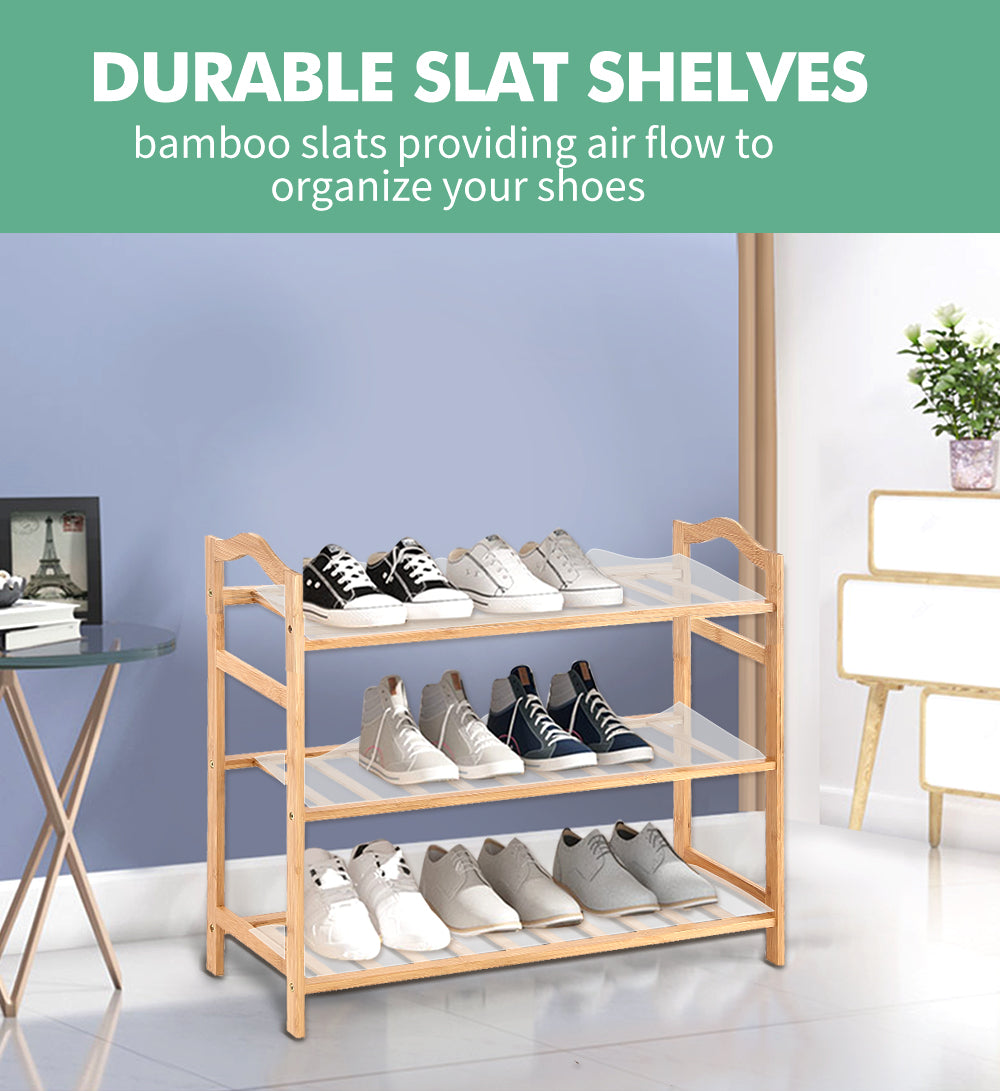 Bamboo Shoe Rack Storage - 3 Tiers Wooden Organiser.