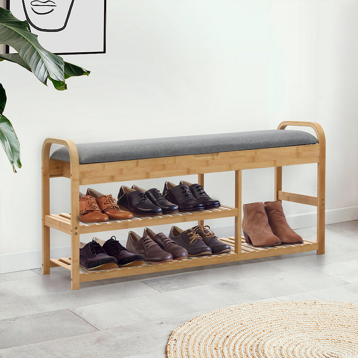 Bamboo Shoe Rack Bench Entryway Seat.