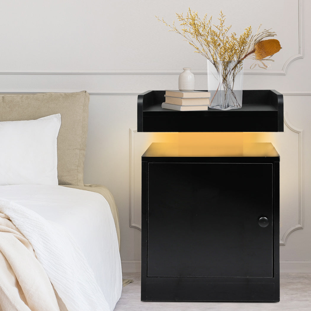 Levede Bedside Table USB Charger Outlet RGB Black.
