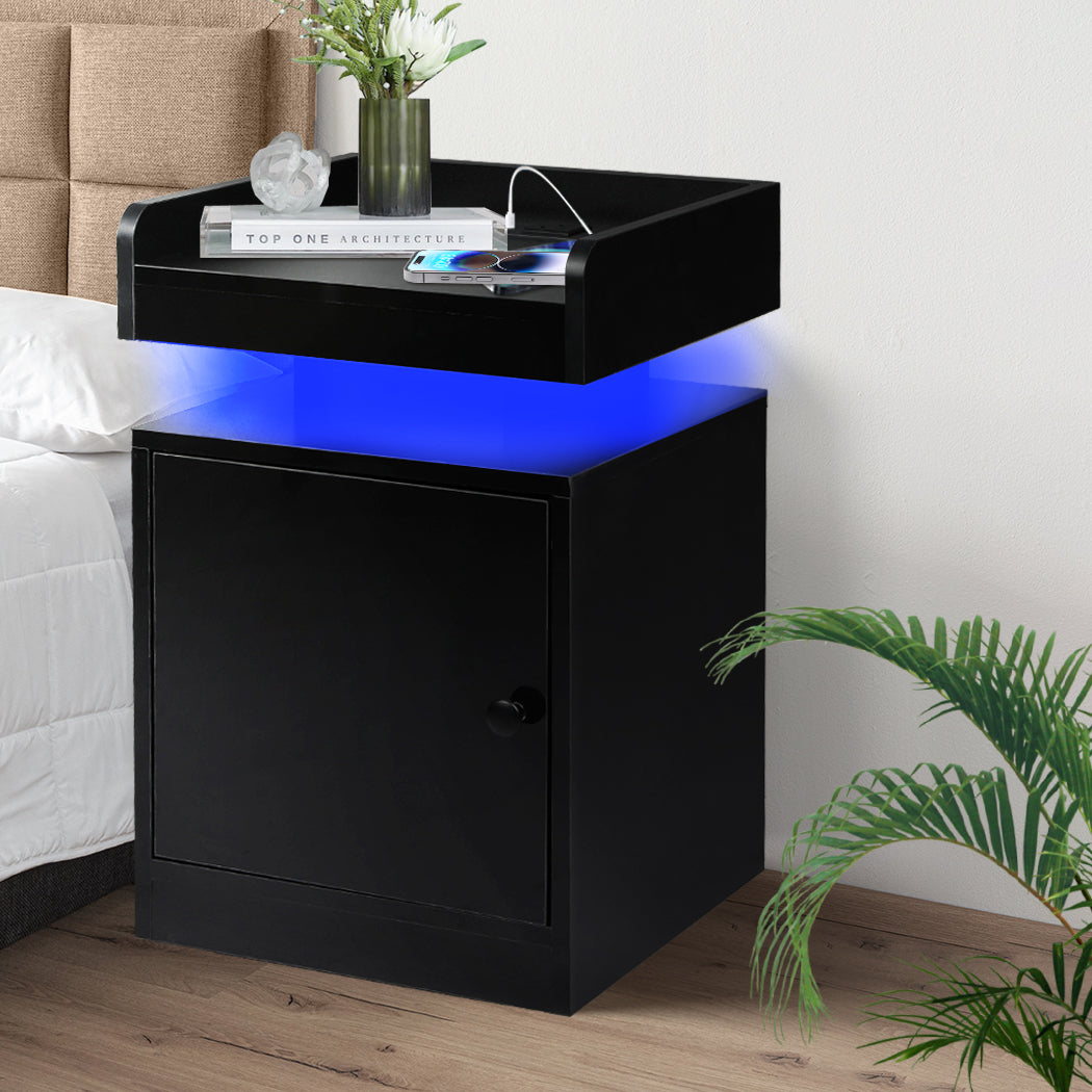 Levede Bedside Table USB Charger Outlet RGB Black.