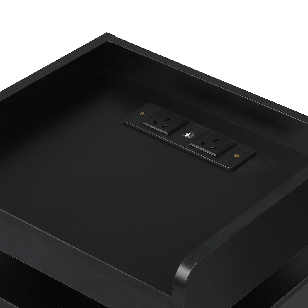 Levede Bedside Table USB Charger Outlet RGB Black.