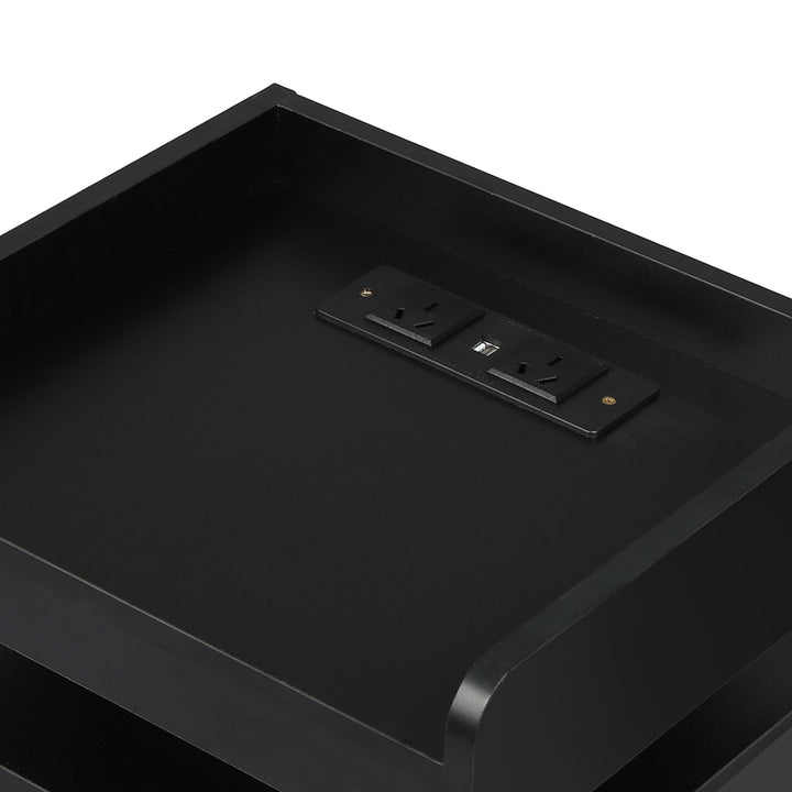 Levede Bedside Table USB Charger Outlet RGB Black.