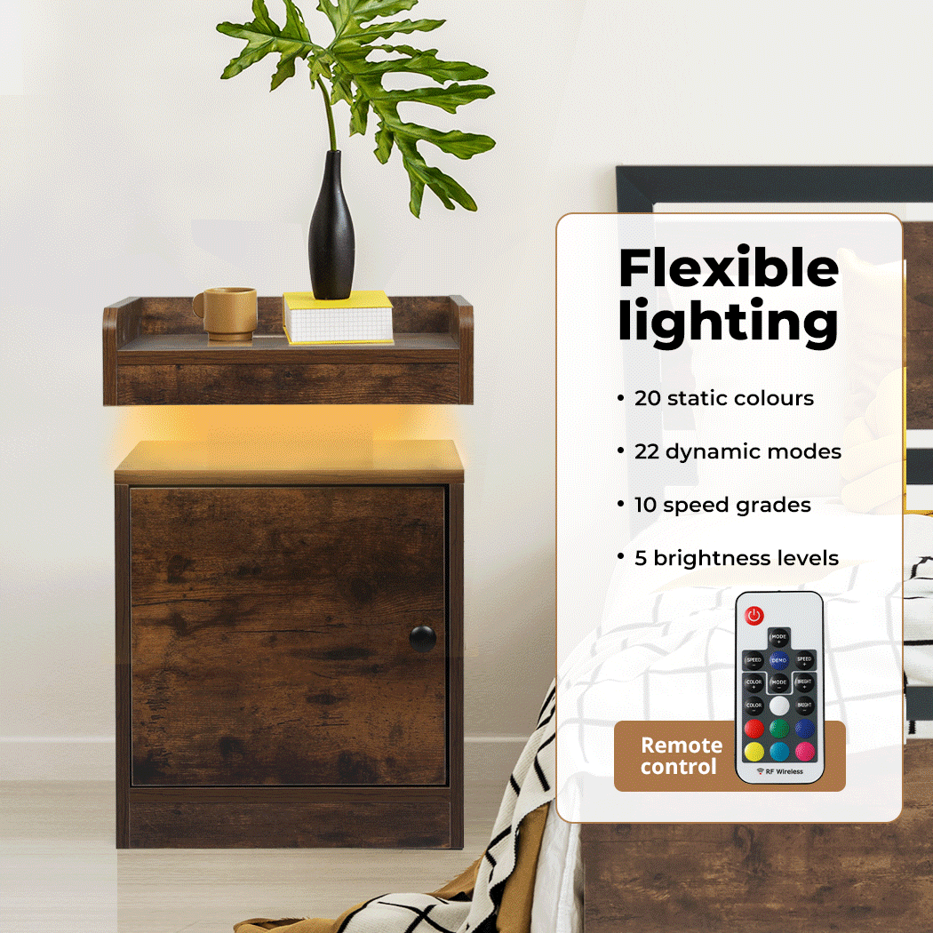 Bedside Table with Door Storage and LED.