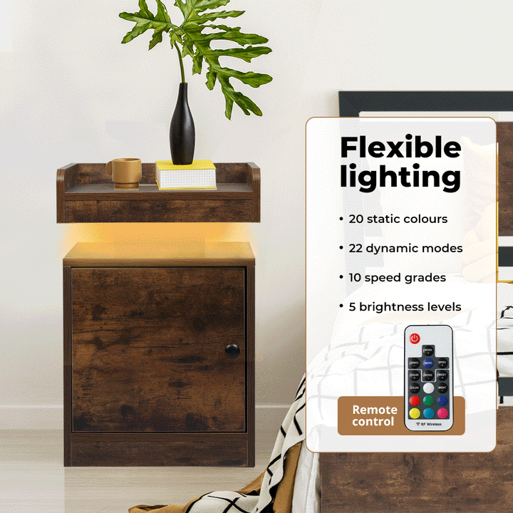 Bedside Table with Door Storage and LED.