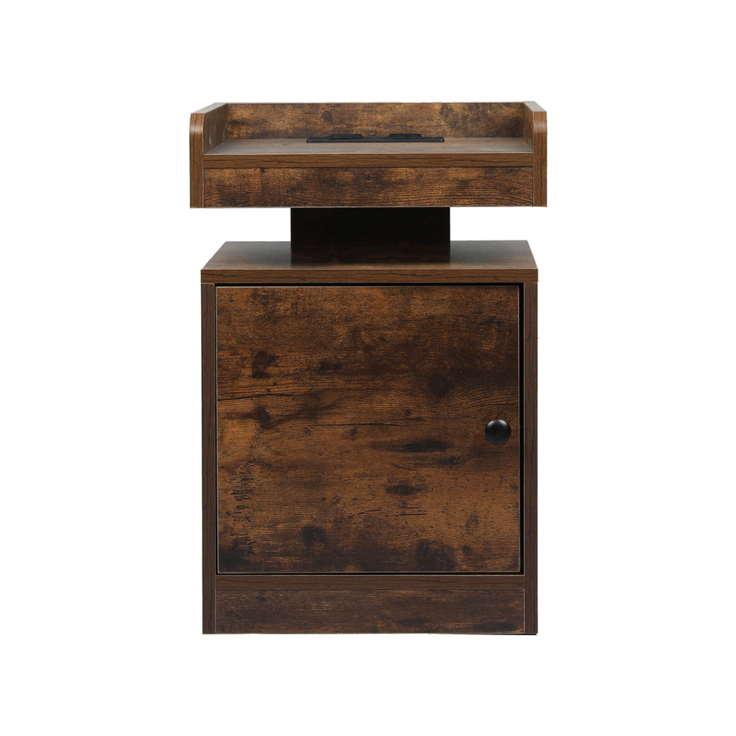 Levede Bedside Table USB Charger Outlet RGB Oak.