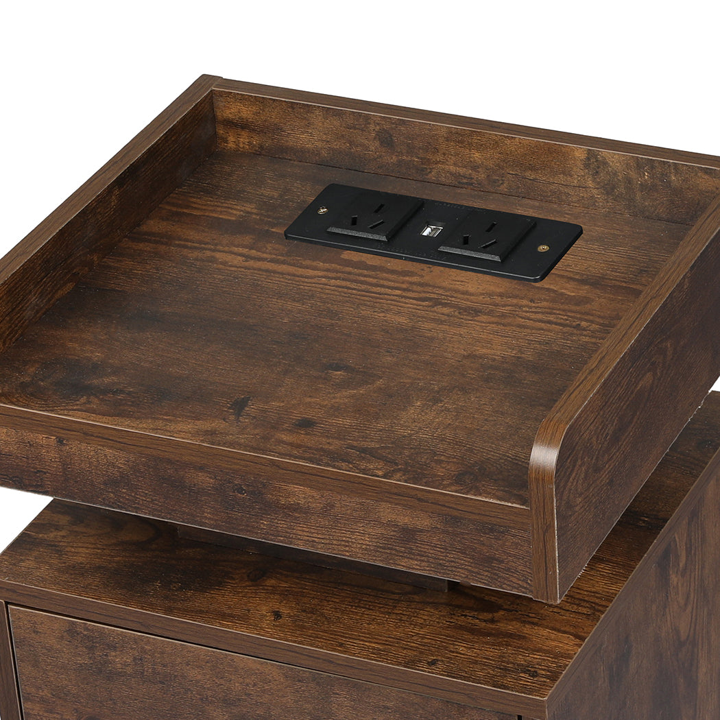 Levede Bedside Table USB Charger Outlet RGB Oak.