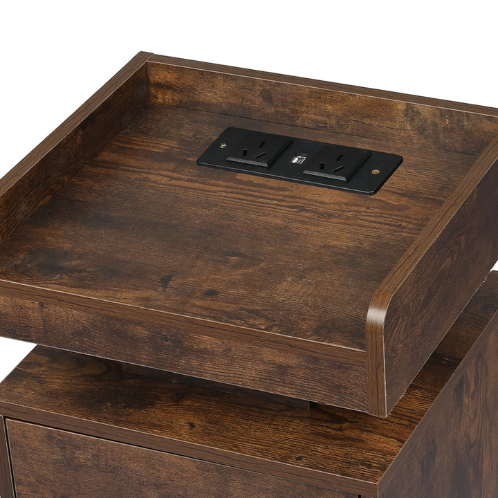Levede Bedside Table USB Charger Outlet RGB Oak.