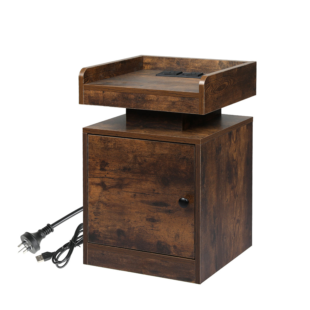 Levede Bedside Table USB Charger Outlet RGB Oak.