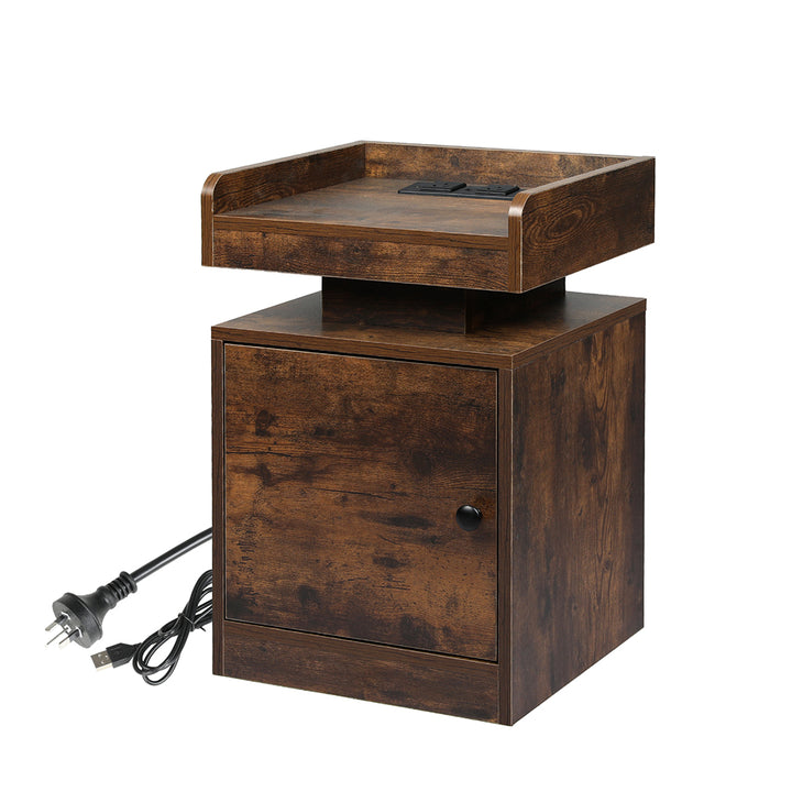 Levede Bedside Table USB Charger Outlet RGB Oak.