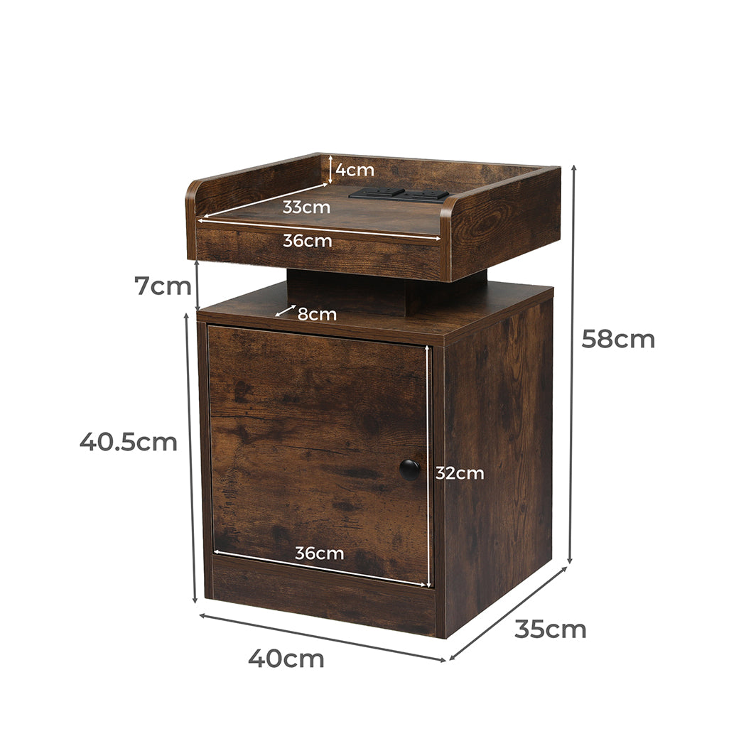 Levede Bedside Table USB Charger Outlet RGB Oak.