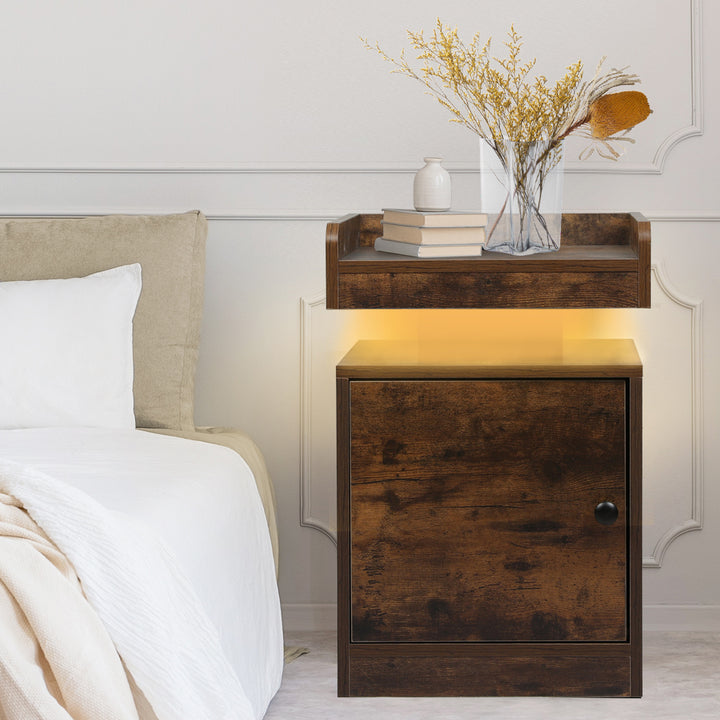 Levede Bedside Table USB Charger Outlet RGB Oak.