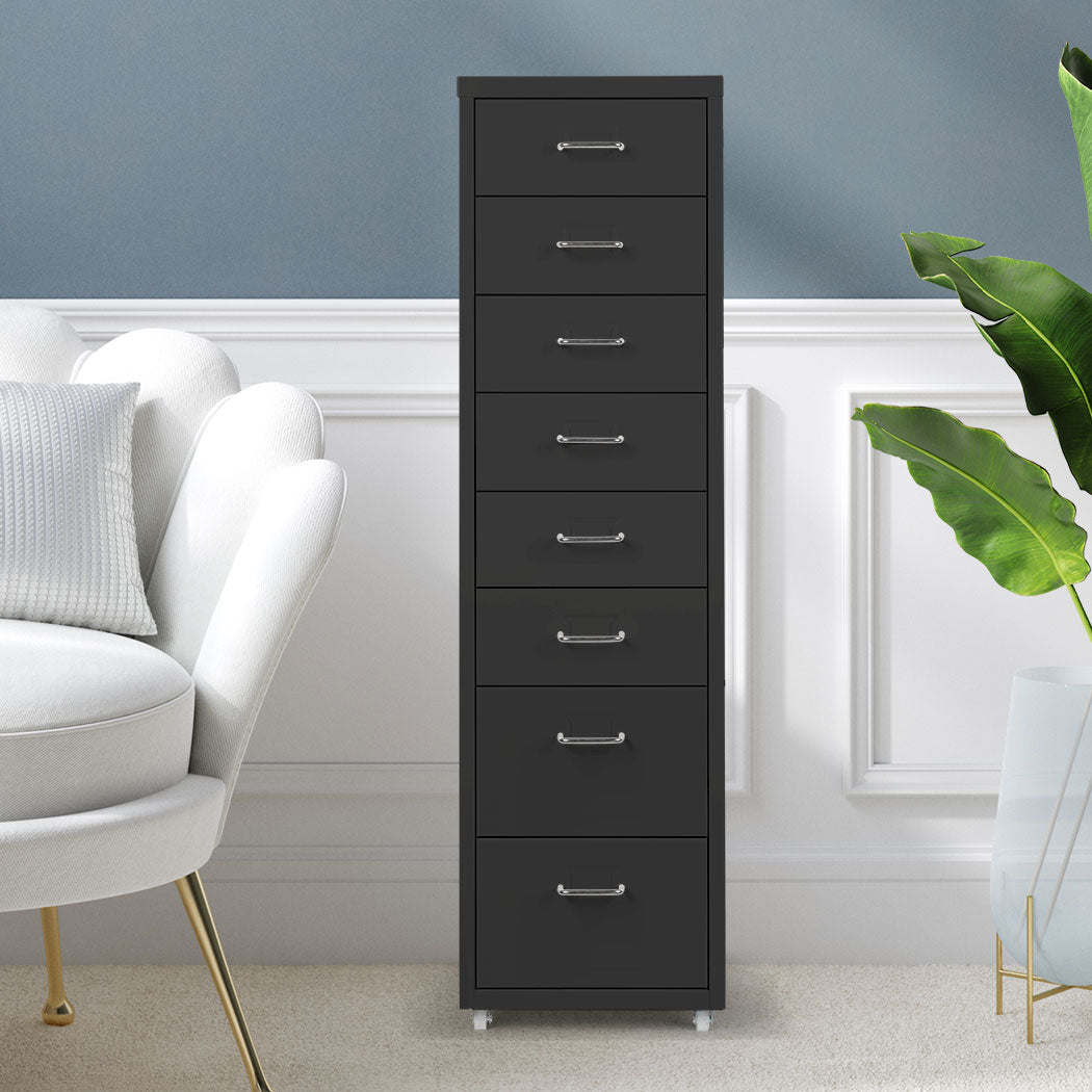 Levede 8 Drawer Office Cabinet Drawers Black.