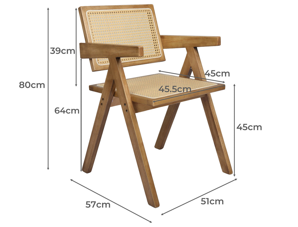 2x Dining Chair Solid Wood Rattan Natural.