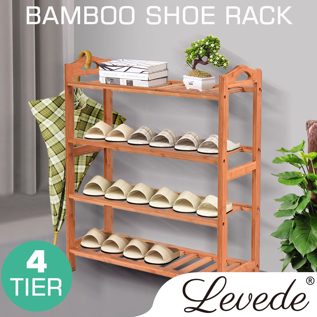 Bamboo Shoe Rack Storage - 4 Tier Wooden Shoe Organiser.