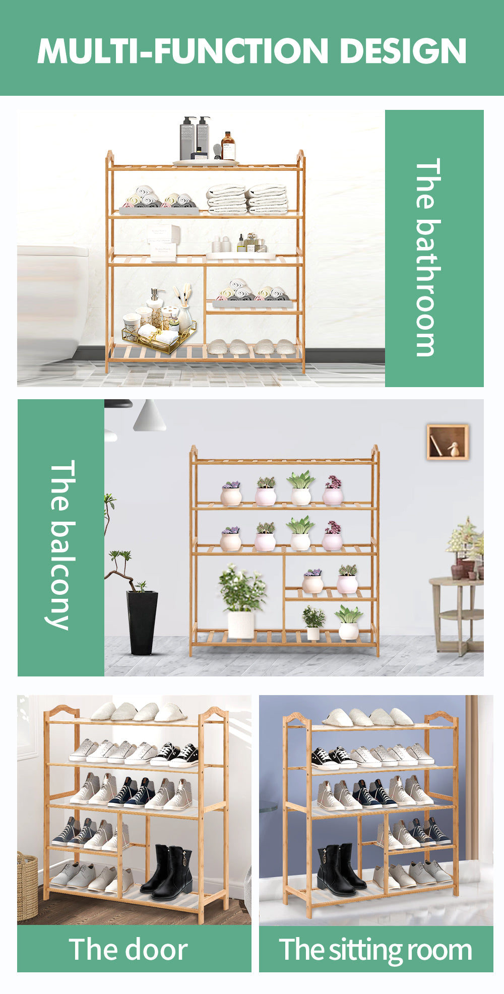 Bamboo Shoe Rack Storage Wooden.