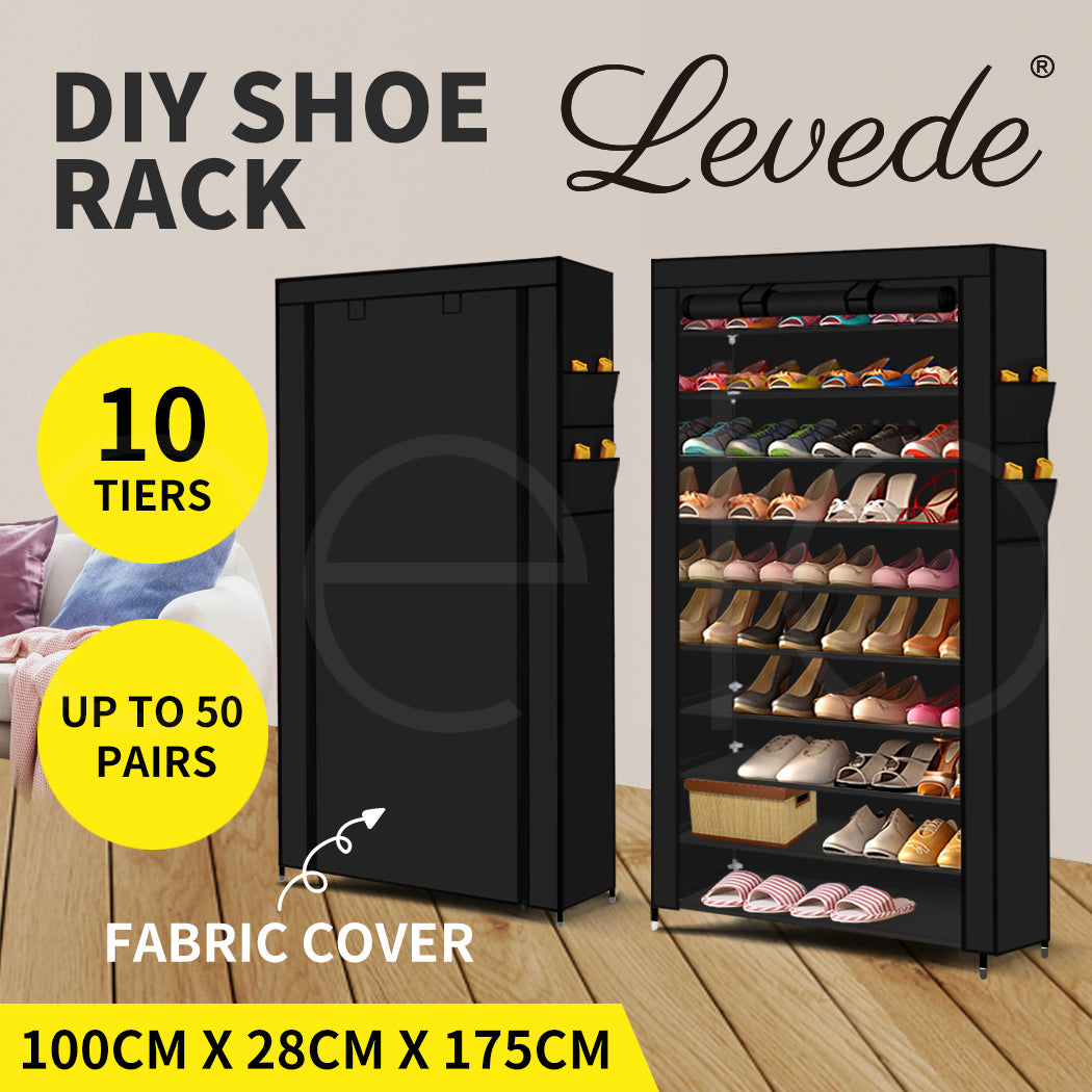 10 Tier Shoe Rack Portable Storage - 2pcs Set Options Available.