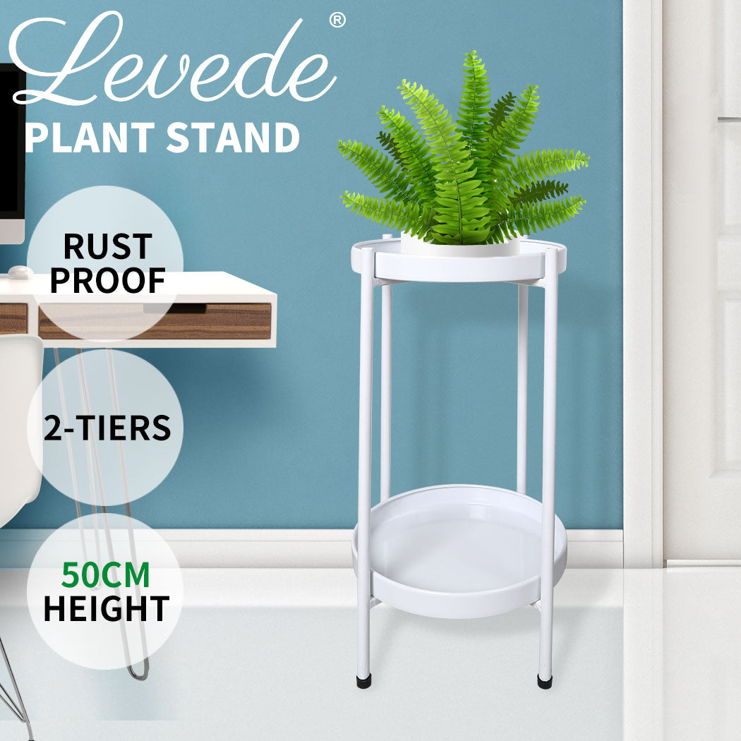 2 Tier Plant Stand Metal Flower Outdoor Indoor
