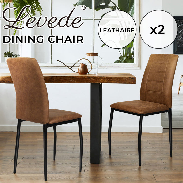 2x Dining Chairs Leathaire Kitchen Table Accent Brown Chairs.