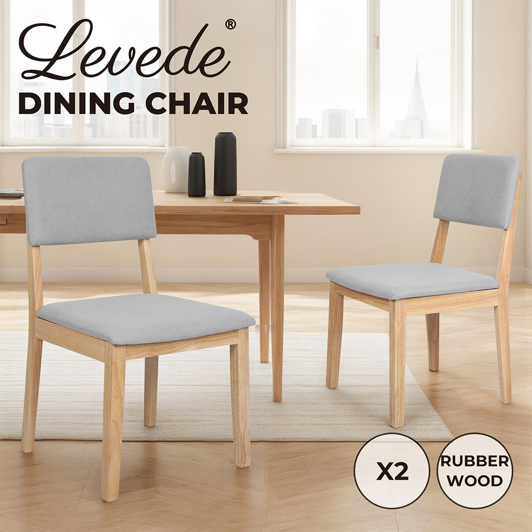 2x Dining Chair Solid Wood Lounge Seat Back Upholstered Linen Padded.