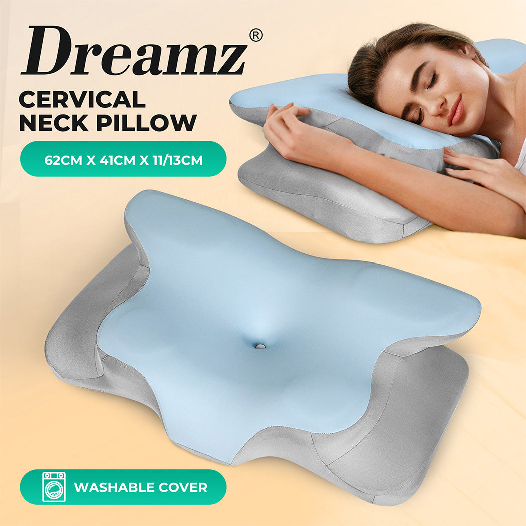 Contour Memory Foam Pillow Cervical Neck Shoulder Pain Relief Blue.
