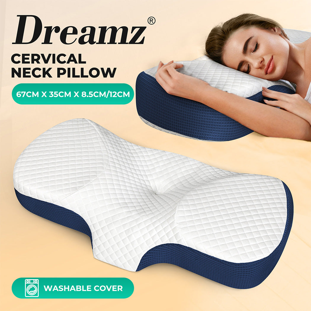 Memory Foam Pillow Pillowcase Neck Shoulder Support Pain Cervical Blue.