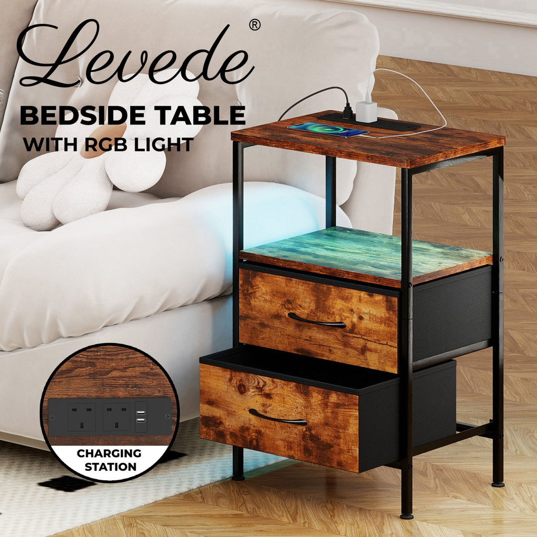 RBG LED Side Table with USB & 2 Drawers.