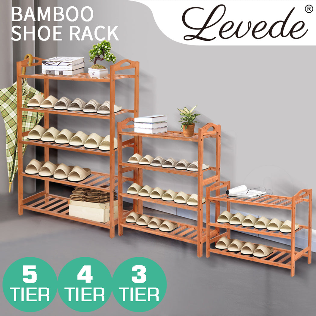 Bamboo Shoe Rack Storage - 3 Tiers Wooden Organiser.