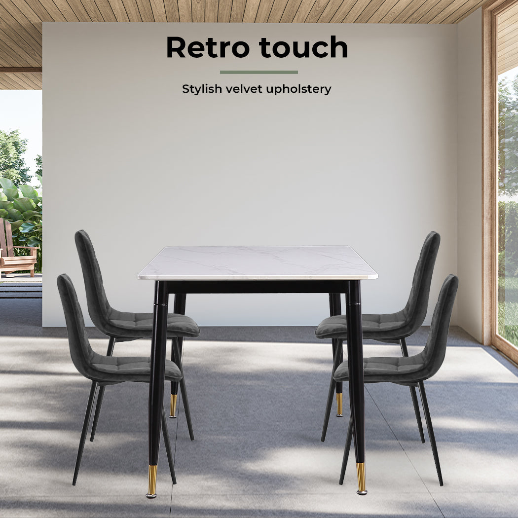 4x Dining Chairs Kitchen Velvet Grey.