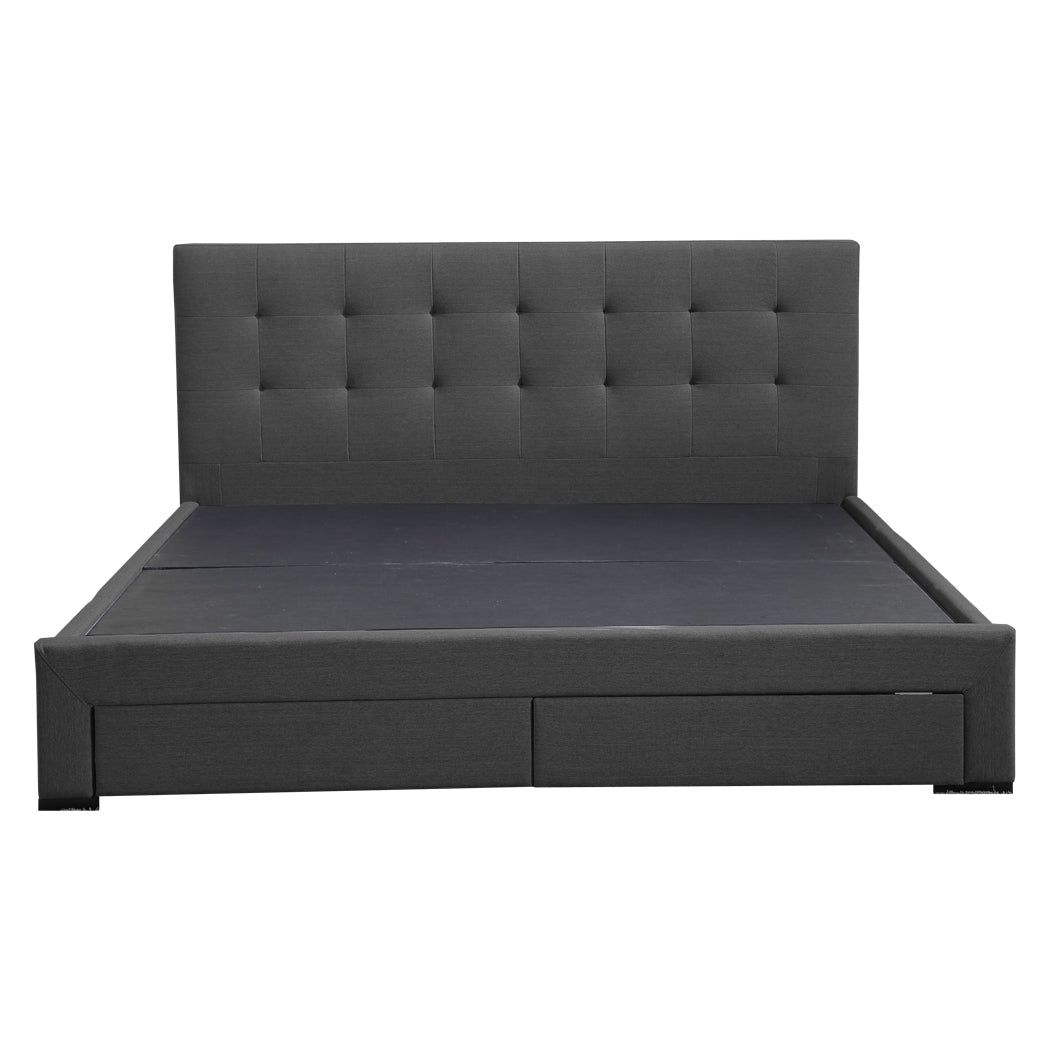 Levede Fabric Bed Frame Double Tufted Dark Grey.