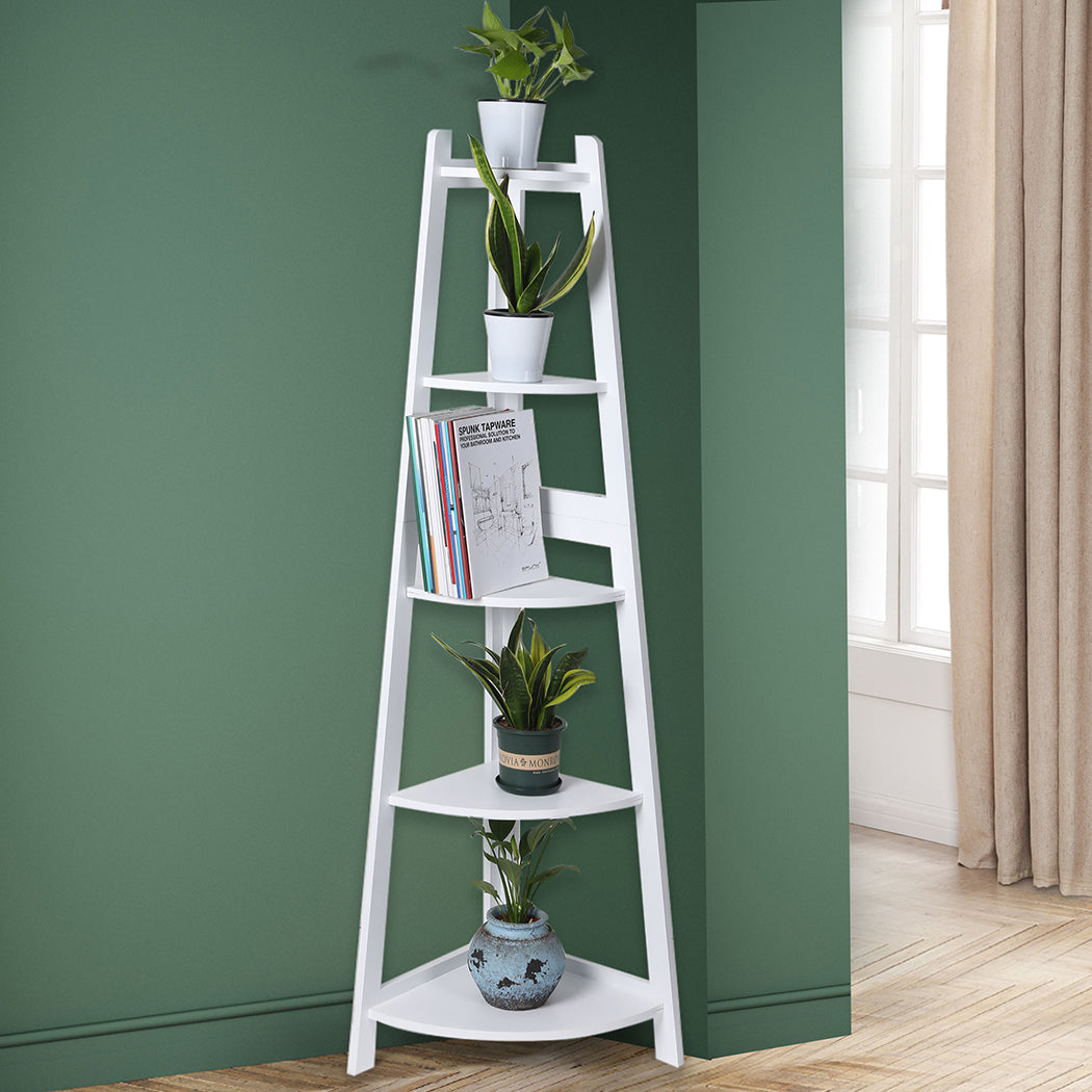 Levede 5 Tier Corner Shelf Wooden Storage White.