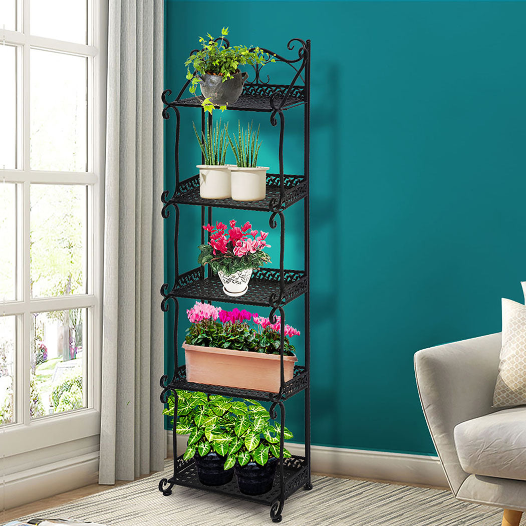 Levede Plant Stand 5 Tiers Outdoor Indoor Black.