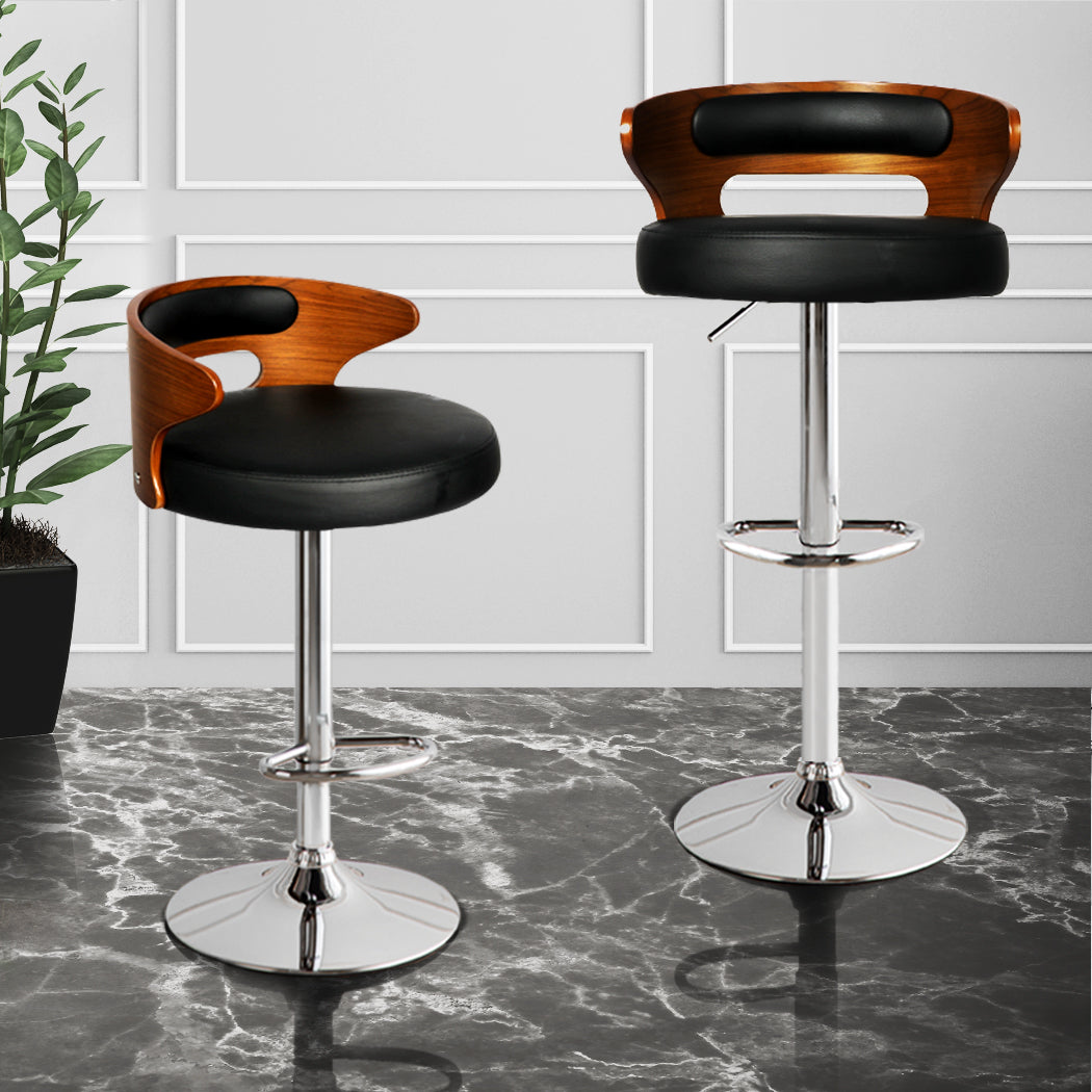 Levede 1x Kitchen Bar Stools Gas Lift Black Silver.